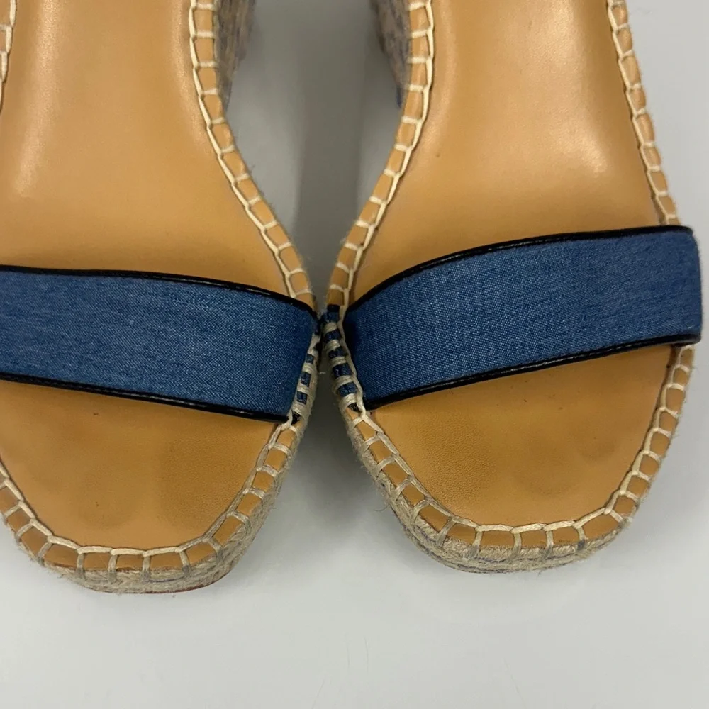 CAbi Blue Parker espadrille Denim Wedge Sandals 7